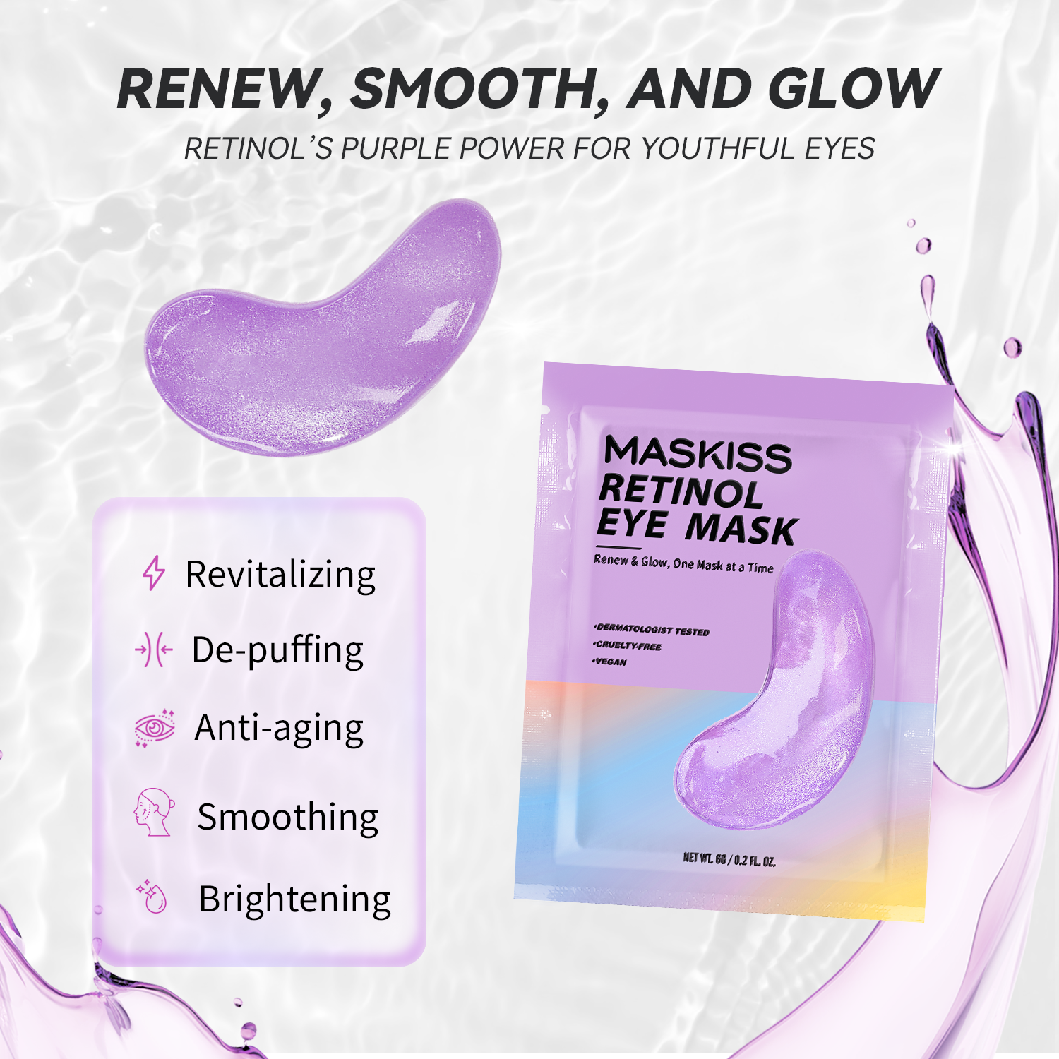 Maskiss Retinol Under Eye Patches (24 Pairs), Purple Eye Masks for Dark Circles, Puffy Eyes &amp; Wrinkles, Firming Collagen Eye Patches