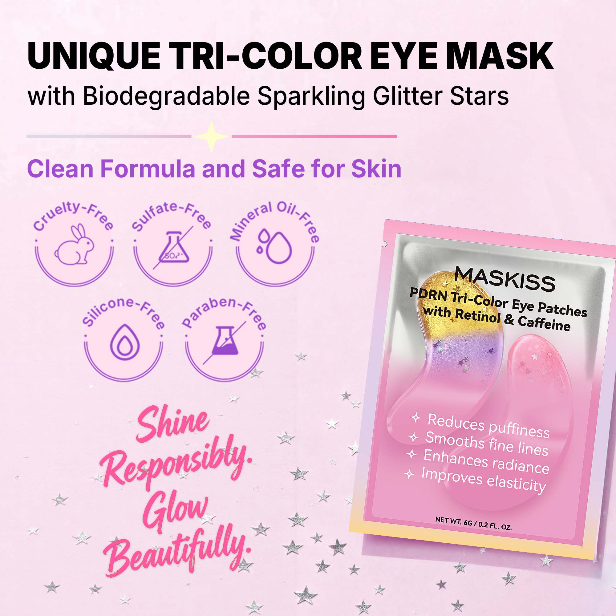 Maskiss PDRN Under Eye Patches (25 Pairs), Tri-Color Eye Gel Pads with Retinol Caffeine