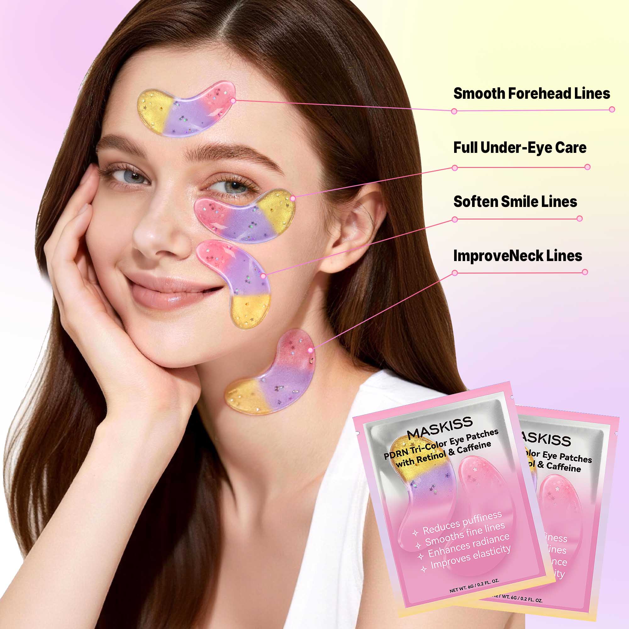 Maskiss PDRN Under Eye Patches (25 Pairs), Tri-Color Eye Gel Pads with Retinol Caffeine