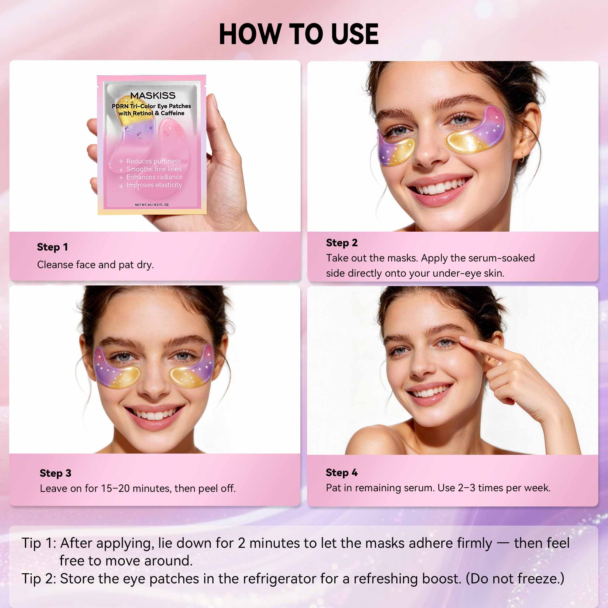 Maskiss PDRN Under Eye Patches (25 Pairs), Tri-Color Eye Gel Pads with Retinol Caffeine